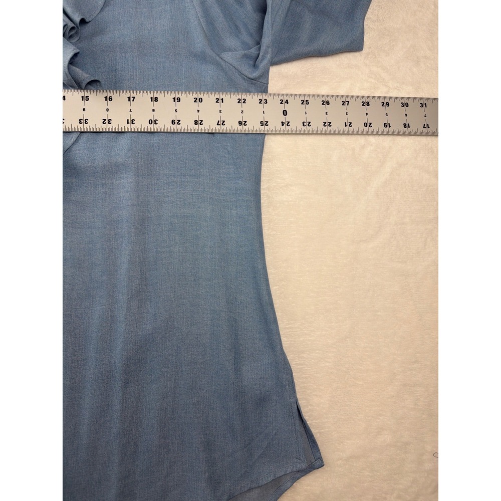 C. Wonder Ruffle Front Blouse 16W Chambray Denim Button Down Modern Elegant Chic - Picture 11 of 15